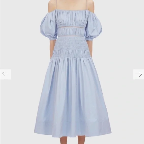 self-portrait Cotton Poplin Midi Dress in Blue